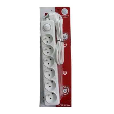 Bloc Multiprise SOMEF 6 Modules Avec Bouton Poussoir 3M - Blanc, Vue principale