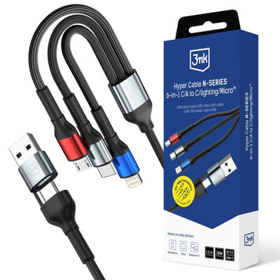 Câble 3mk Hyper série N A/C vers C/Lightning/Micro / 1.2 m / 18W / 9 V/2 A, Vue principale