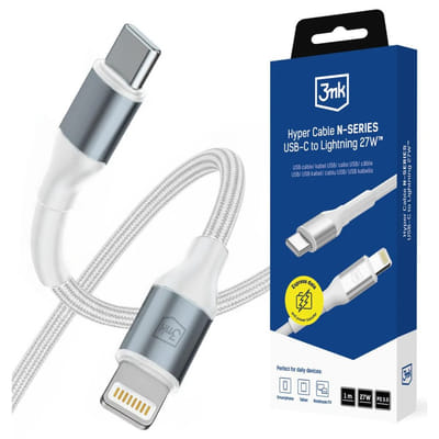 Câble 3mk Hyper série N USB-C vers Lightning / 1 m / PD 3.0 9 V/3 A 27 W / Blanc, Vue principale