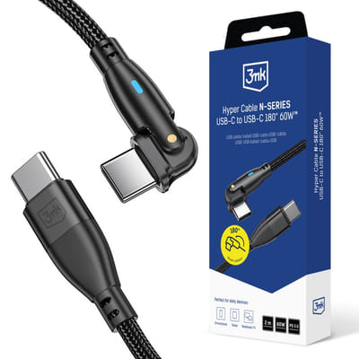 Câble 3mk Hyper série série N USB-C vers USB-C / 2M / 20 V/3 A 60 W / Pivotant / Noir, Vue principale