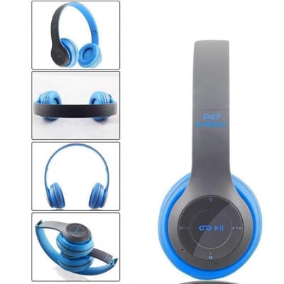 Casque-Micro Bluetooth P47 - Gris & Bleu, Vue principale