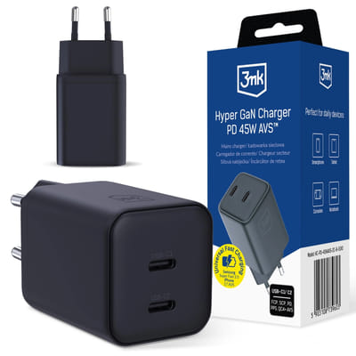 Chargeur 3mk Hyper PD 45W GaN AVS QC4+ PPS AFC FCP DCP 2C / Noir, Vue principale