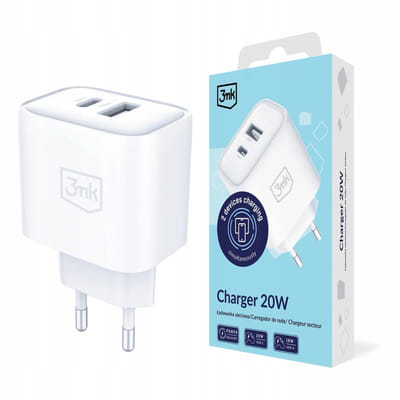 Chargeur 3mk PD 20W- 02 ports USB C et USB A / blanc, Vue principale
