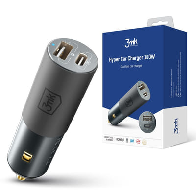 Chargeur de voiture 3mk Hyper 100 W PD QC PPS USB 1A1C Argent/Gris, Vue principale