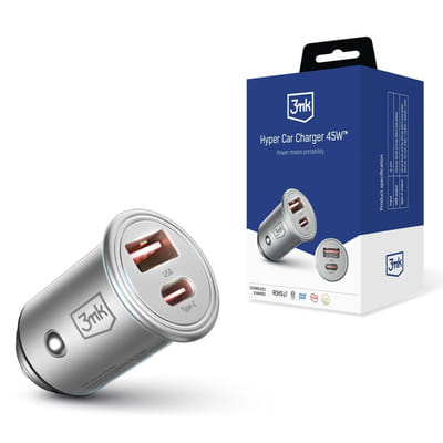 Chargeur de voiture 3mk Hyper 45W PD QC PPS USB 1A1C / Argent, Vue principale