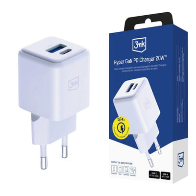 Chargeur mural 3mk Hyper GaN 20 W QC4+ PD PPS USB-C USB-A / blanc, Vue principale
