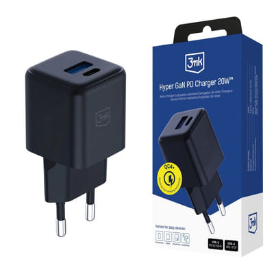 Chargeur mural 3mk Hyper GaN 20 W QC4+ PD PPS USB-C USB-A / Noir, Vue principale
