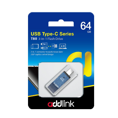 Clé USB Addlink T80 3en1 Type C 3.1 / 64 Go - Bleu