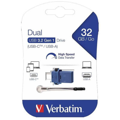 Flash Disque Verbatim 32Go Dual USB 3.2 Noir, Vue principale