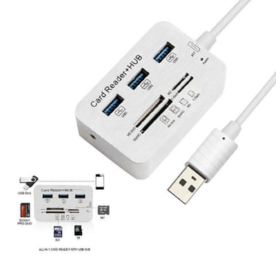 Hub USB COMBO 3 Ports USB 3.0 + Lecteur de cartes - Blanc, Vue principale