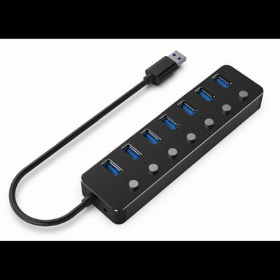 Hub USB GEMBIRD 3.2 Gen 1 / 7 ports avec interrupteurs / Noir, Vue principale
