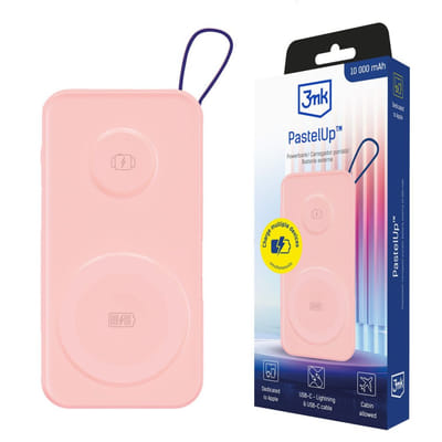 Power Bank 3mk PastelUp 10 000 mAh 22,5 W / MagSafe QI / USB-A / USB-C / Lightning / Rose, Vue principale